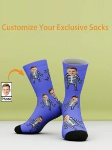 1 paar op maat gemaakte gezichtsontwerp grappige halfhoge sokken voor mannen en vrouwen, gepersonaliseerde sokken met foto van aantrekkelijke mensen, unieke op maat gemaakte sokken voor Valentijnsdag, verjaardagscadeaus en andere gelegenheden