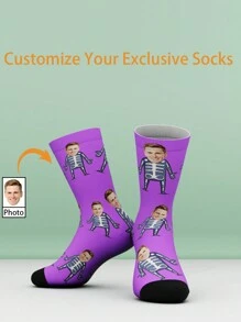 1 paar op maat gemaakte gezichtsontwerp grappige halfhoge sokken voor mannen en vrouwen, gepersonaliseerde sokken met foto van aantrekkelijke mensen, unieke op maat gemaakte sokken voor Valentijnsdag, verjaardagscadeaus en andere gelegenheden