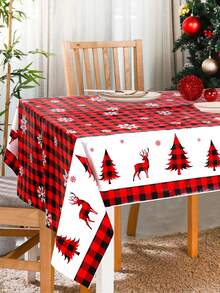 1 件圣诞快乐主题桌布，圣诞树麋鹿雪花水牛格子图案桌布，圣诞派对桌布，家居装饰，房间装饰，餐桌装饰，圣诞节，圣诞派对装饰，圣诞快乐家居装饰，圣诞饰品，圣诞节 - 彩色 - 查看 5