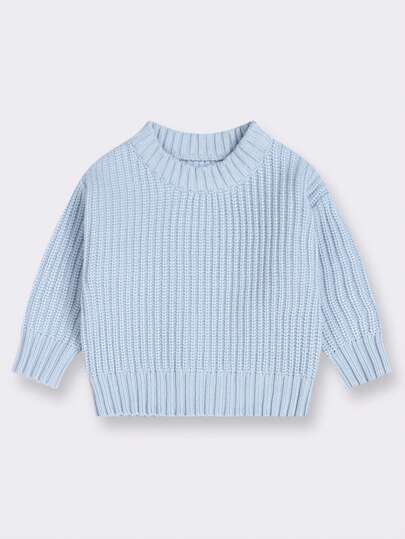 男婴宽松纯色针织套头衫，秋冬