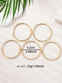 Set Of 5 Smooth Metal Bangle Bracelet, Circular Shaped, Fashionable And Simple, Luxurious And Grand Gold Jewelry, Suitable As Daily Wear Or For Parties And Events, Ideal Gift For Women - Yellow Gold - View 5