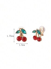1pair Fashion Red Crystal Cherry Shaped Clip-On Earrings For Women, Elegant And Versatile Daily Wear Gift - No Piercing Ear Clips - View 6