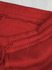 Men's Basic Drawstring Waist & Cuffed Casual Sweatpants For Outdoor Running, Spring And Fall - Đỏ - Xem 8