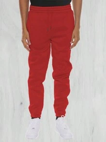 Men's Basic Drawstring Waist & Cuffed Casual Sweatpants For Outdoor Running, Spring And Fall - Đỏ - Xem 2