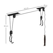 SPORTNOW Élévateur de vélo support vélo plafond fixation murale ascenseur vélo avec poulie mécanisme de verrouillage capacité de chargement 20 kg acier noir - Schwarz - Übersicht 3