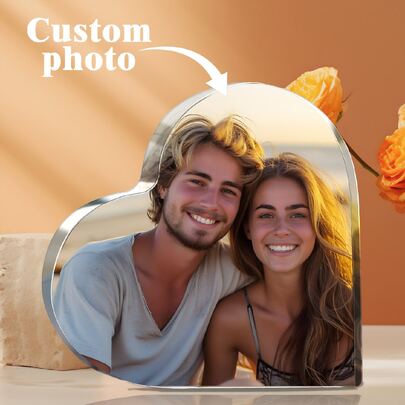 Acrylic Heart-Shaped Plaque Photo Text Customization, Birthday Gift For Friends, Ladies, Mothers And Grandmothers, Desktop Crafts Ornaments., Valentine Day, Valentine Day Decor High-Quality, Stylish Custom, Personalized, Unique Ideal Gifts For Her Boyfriend, Girlfriend For Valentine's Day, For Anniversaries, For Weddings Living Room, Home Graduation, Multi-Functional,Xmas Decoration,For Housewarming ,Forever Love