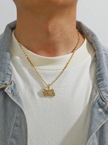 1 chiếc vòng cổ thời trang cá nhân hóa phong cách hip-hop Âu Mỹ dành cho nam, mặt dây chuyền bằng đá zirconia hình xe đua, đồ trang sức biker đa năng cao cấp phù hợp với nam giới biker sành điệu - Vàng - Xem 2