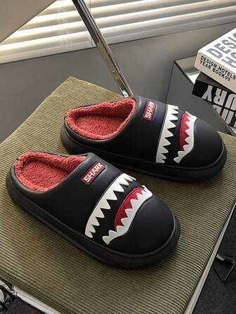 Pantuflas térmicas para hombres, forradas de material cálido, suela gruesa, pantuflas con diseño de tiburón para interiores/exteriores, Halloween