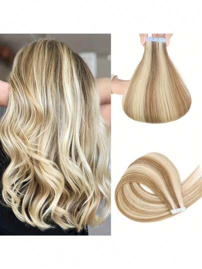 20pcs 10-24 Inch Piano Color Human Hair Extensions, Silky Straight Remy Human Hair, Seamless Invisible Weft