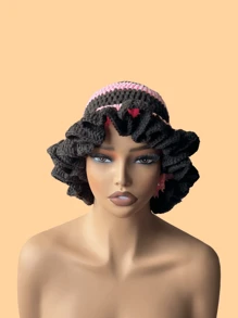 1 件女士手工钩编荷叶边针织贝雷帽，成人软边钟形帽，轻质镂空蕾丝无檐小便帽，有弹性，Y2K 风格，适合日常穿着、摄影、聚会、野餐、户外活动，保暖、防风、保暖耳朵、圣诞节