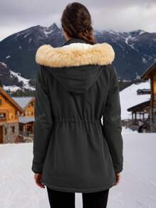 Women's Warm Parka Coat Thickened Winter Warm Furry Fluffy Hooded Jacket With Pocket Fashion Casual Ski Fit Windbreaker Outerwear
