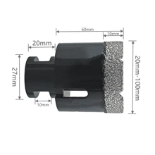 1入組M14螺紋鑽石真空鍍鎢鋼芯鑽頭套裝，瓷磚鑽頭，大理石孔鋸工具 - 彩色 - 查看 3