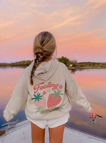 1件女童休闲印花套头卫衣，保暖连帽衫，适合学生，秋冬季 - 趣味多彩的卫衣，激发少女的想象力 - 杏色 - 查看 4