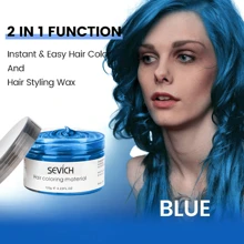 sevich Temporary Hair Coloring Wax Hair Dye, 4.23oz Instant Hairstyle Mud Cream Color Mask, Natural Hair Coloring Wax Material Disposable Hair Styling Dye Ash (Blue, Dye Free) For Cosplay, Party, Masquerade, Halloween Etc. - 藍色 - 查看 2