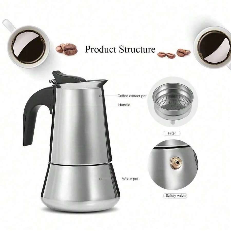 Stainless Steel Moka Coffee Pot Stovetop Espresso Maker Moka Latte