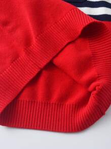 1 件男童/年轻男孩学院风拼色条纹毛衣，带口袋，适合度假 - 春季、秋季、冬季 - 紅色 - 查看 6