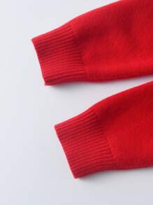 1 件男童/年轻男孩学院风拼色条纹毛衣，带口袋，适合度假 - 春季、秋季、冬季 - 紅色 - 查看 4