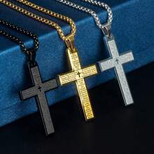 Pendant Cross For Car Rear View Mirror Necklace Cross For Men Women Charm Car Mirror Hanging Accessories Ornament Stainless Steel Lord's Prayer Cross Necklace With Bible Verse