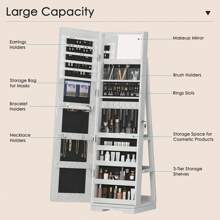 Soges 360° Swivel Jewelry Mirror Cabinet With Back Storage Shelves, Full Length Mirror With Jewelry Storage, Standing Rotating Jewelry Organizer Armoire Lockable Home Decor Back To School Room Decor School Supplies