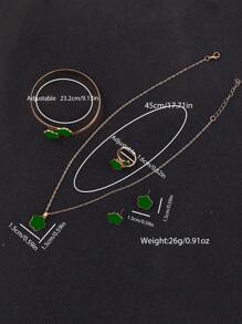 5pcs/Set Lucky Clover Designed Necklace, Earrings, Bracelet And Ring Set - Green - View 4