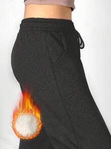 Womens High Waisted Fleece Sweatpants Drawstring Jogger Sweat Pants Cinch Bottom Workout Trousers - Black - View 4