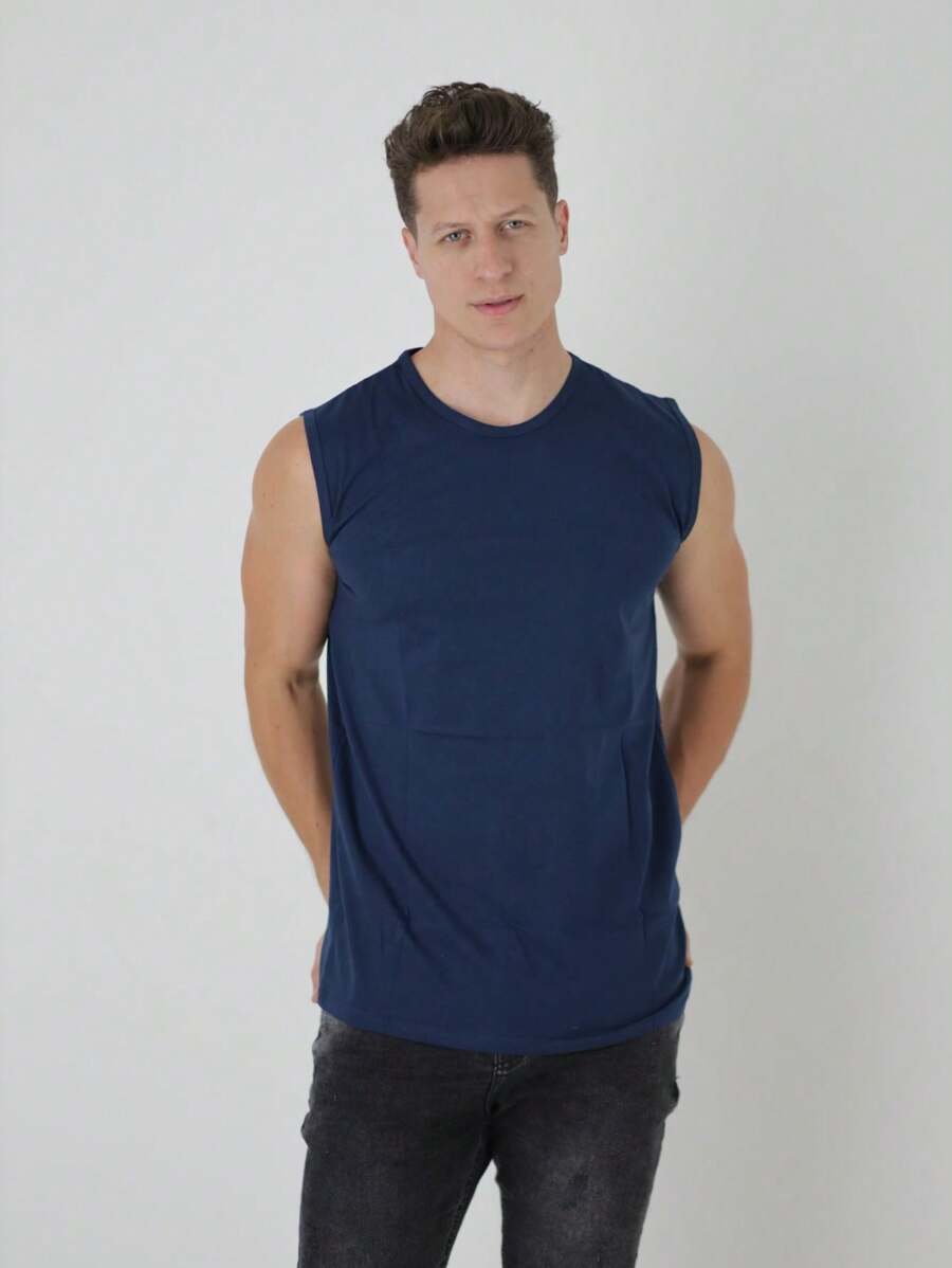 Men Tank Tops - Navy Blue - View 1