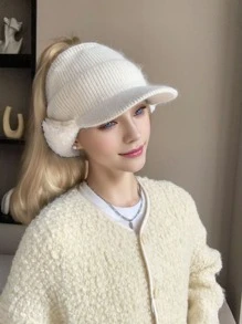 Damska ciepła dzianinowa czapka z daszkiem, termiczna podszewka, gruba ochrona słuchu, wiatroszczelna dzianinowa czapka, czapka do uprawiania sportów na świeżym powietrzu