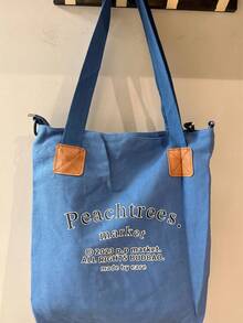 Large Capacity Canvas Bag For Work, Commuting, Versatile Literary Binding For Students, Shoulder Bag, Portable - Màu xanh lam - Xem 2