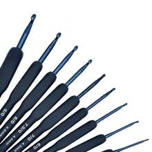 9件套红色/黑色钩针硅胶手柄铝制软钩针套装DIY编织针初学者编织缝纫针织工具 - 彩色 - 查看 10