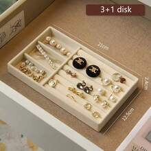 1 pièce Boîte de rangement pour bijoux, 18/6/3 compartiments amovibles, organisateur de boucles d'oreilles et de bagues - Beige - Voir 12