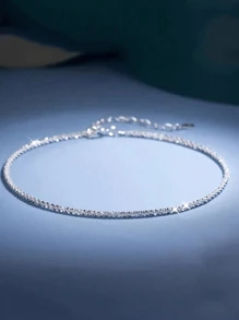 ESBERRY 1 件 925 纯银轻质闪亮脚链手链精致简约脚链优雅珠宝礼物适合女性和女孩婚礼配饰 - 銀色 - 查看 7