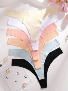 6pcs/Pack Women's V-Shape Waistline Design Seamless Low-Rise Thong Panties, Multi-Color Options - Multicolor - View 2