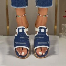 Dép xỏ ngón đế bằng cho nữ, dép lê cổ điển thời trang cho nữ - Màu xanh lam - Xem 2