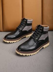 Men's Fashion Hiking Boots Lace Up Casual Shoes Valentines - 黑色 - 查看 4