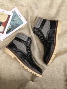 Men's Fashion Hiking Boots Lace Up Casual Shoes Valentines - 黑色 - 查看 5