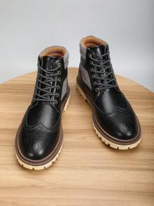 Men's Fashion Hiking Boots Lace Up Casual Shoes Valentines - 黑色 - 查看 3