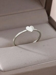 1 件女士简约心形戒指简约风格不锈钢开口可调节指环婚礼珠宝时尚配饰情人节、妈妈、母亲、母亲节、礼物 - 銀色 - 查看 3