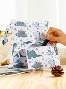 2PCS Dinosaur Print Mini Baby Diaper Nappy Bag Waterproof Storage Bag Baby Shower Family Decorations Gifts