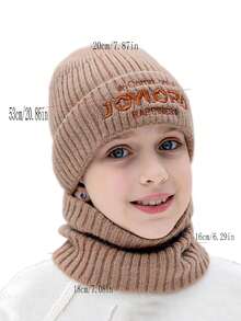 2pcs/Set Kids Thick Knitted Beanie Hat And Scarf Set, Unisex Design Suitable For Autumn And Winter - Multicolor - View 3