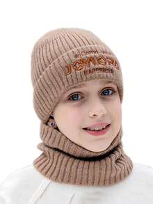 2pcs/Set Kids Thick Knitted Beanie Hat And Scarf Set, Unisex Design Suitable For Autumn And Winter - Multicolor - View 6