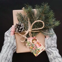 Christmas Decoration 30pcs/Set Cute Santa Claus Snowman Pattern Christmas Gift Tags, Cartoon Gift Box Tags For Christmas Gift Packaging (Random Styles) - Yellow - View 1