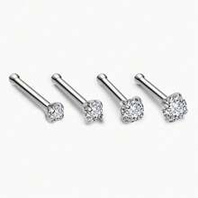 ADYJELY 1/4pcs G23 Titanium Hypoallergenic Nose Ring ﻿18K Gold Plated I-Shaped Nose Nail Piercing Jewelry 1.5mm/2mm/3mm Cubic Zirconia Nose Rings Cartilage Stud Conch Tragus Earrings Studs Decoration Suitable For Women Vacation Style Body Piercing Jewelry - Y004 - View 3