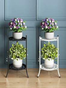 1 件双层金属植物架，简约欧式室内/室外花盆架户外装饰 - 彩色 - 查看 3