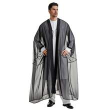 Arab, Men's Lightweight Semi-Sheer Long Robe Cloak - Black - View 2