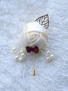 Corsage de boda floral de seda rosa, botonadura para el novio, pasador de ojal, botonadura para bodas, planificador de bodas, flor corsage de boda, flor de graduación (el número de cuentas es aleatorio) Mejores regalos, decoración de boda, decoración del hogar, decoración de la habitación, recuerdos de fiesta, novia, cumpleaños de graduación, decoraciones de fiesta - Blanco - Ver 2