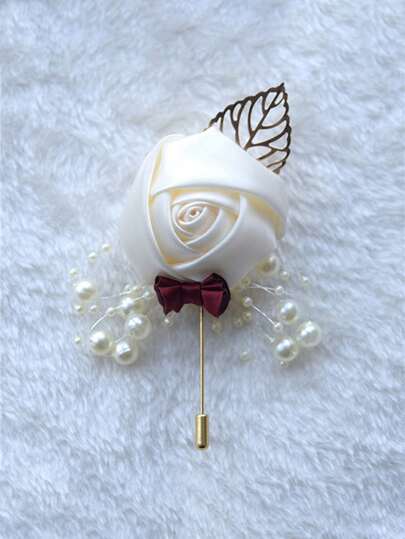 Wedding Corsage Flower Silk Rose Groom Boutonniere Buttonhole Pin Boutonniere Men Wedding Planner Marriage Corsage Flower Wedding Flower Prom Party(The Number Of Beads Is Random) Best Gifts,Wedding Decor,Home Decor ,Room Decor Party Favors Bride Birthday Graduation Birthday Decorations Party Decorations Bachelorette