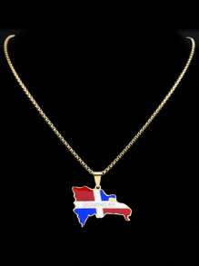 Collar con colgante de acero inoxidable color oro con mapa de la República Dominicana para mujeres y hombres, pendiente con bandera de Dominica - collar - Ver 5