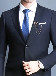 1pc Elegant Men's Brooch With Chain - Multifunctional Lapel Pin And Badge For Suits, Ties, Hats And Scarves - Red/Blue/Black