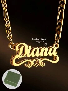 1pc 18k Gold Stainless Steel Necklace Accessory, Name Necklace, Double Plated Name Necklace, Custom 3D Name Plate Necklace, Gold Nameplate Necklace, Heart Hollow Necklace With Exquisite Gift Box, Gift For Her