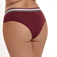 High Waist Plus Size Tricolor Panties 100% Cotton Lining Comfortable Women's Lingerie - 酒紅色 - 查看 2